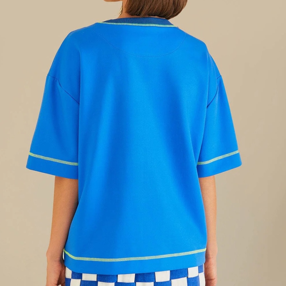 New FARM Rio Blue Graphic Short Sleeve Tee Tropical Vibrant Color Relaxed Small - Picture 2 of 11